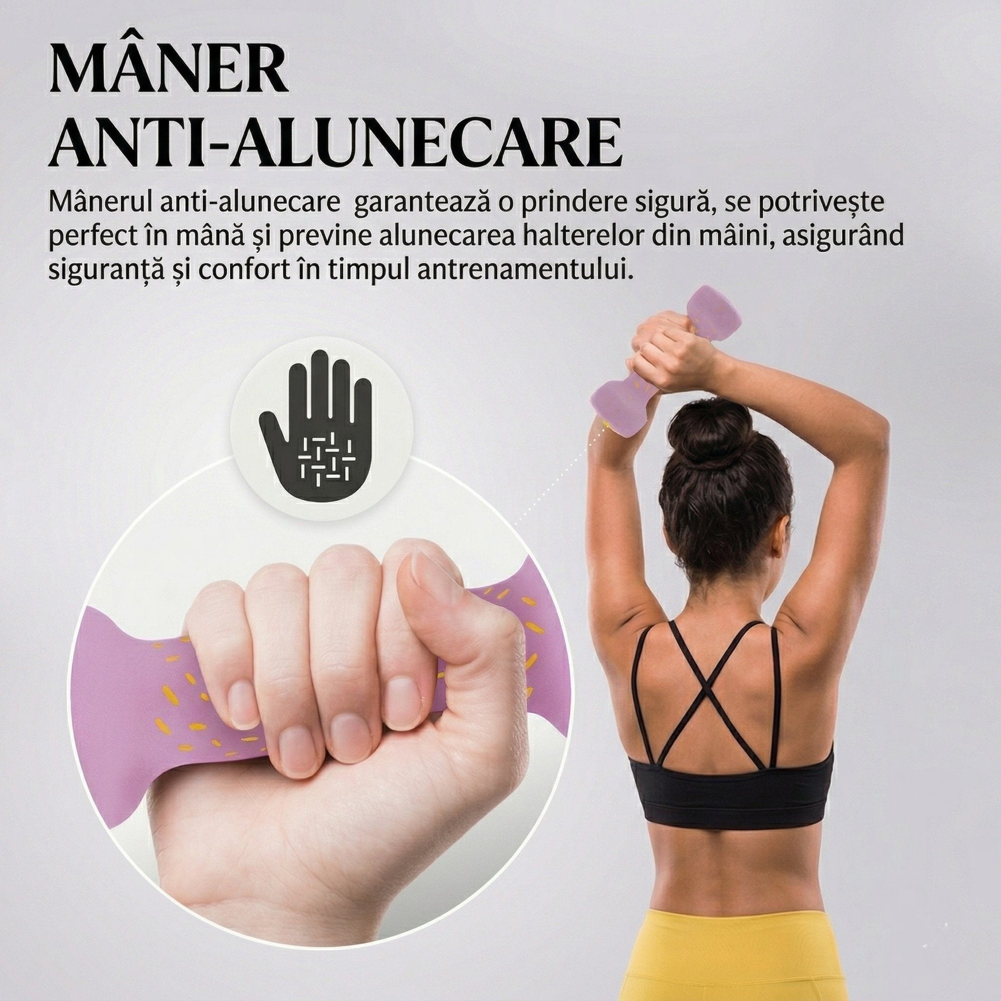 Set 2 Gantere Fitness din Fonta si Vinil, 2 x 0,5 kg, Roz
