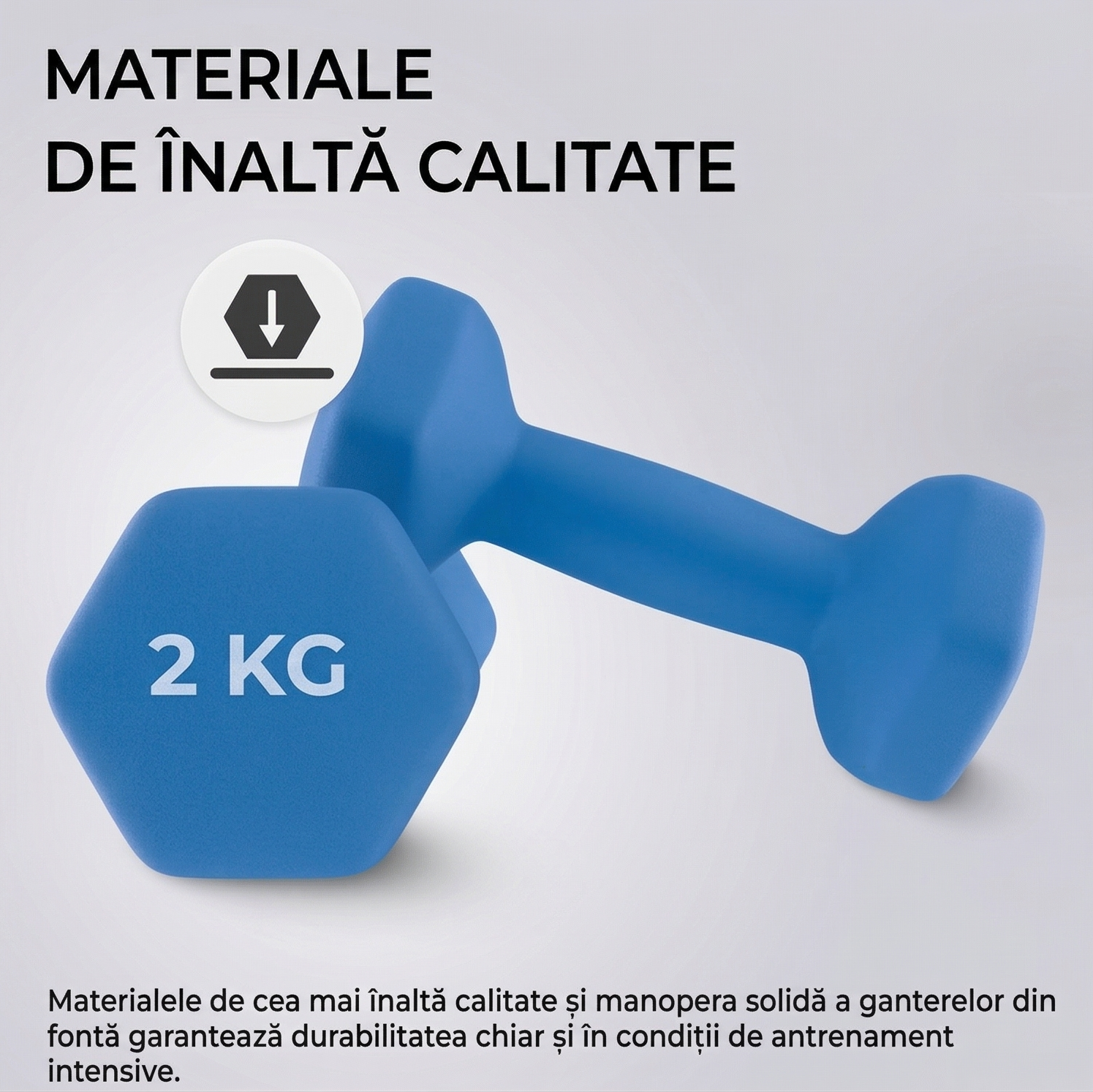 Set 2 Gantere Fitness din Fonta si Vinil, 2 x 2 kg, Albastru