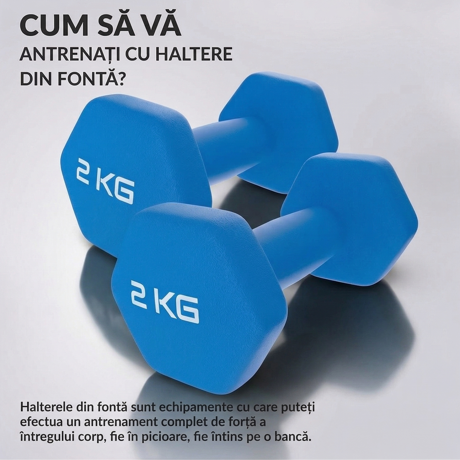 Set 2 Gantere Fitness din Fonta si Vinil, 2 x 2 kg, Albastru