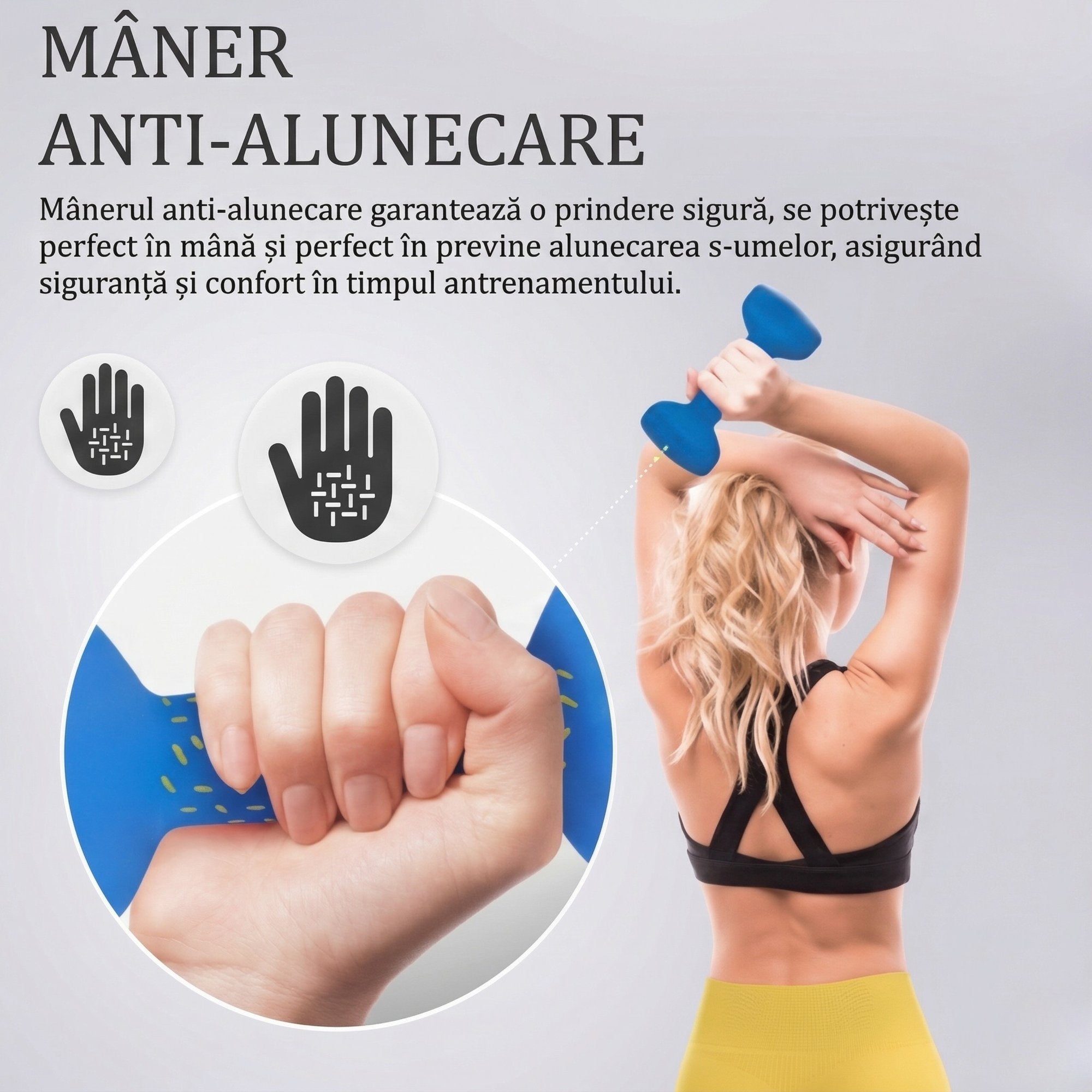 Set 2 Gantere Fitness din Fonta si Vinil, 2 x 2 kg, Albastru