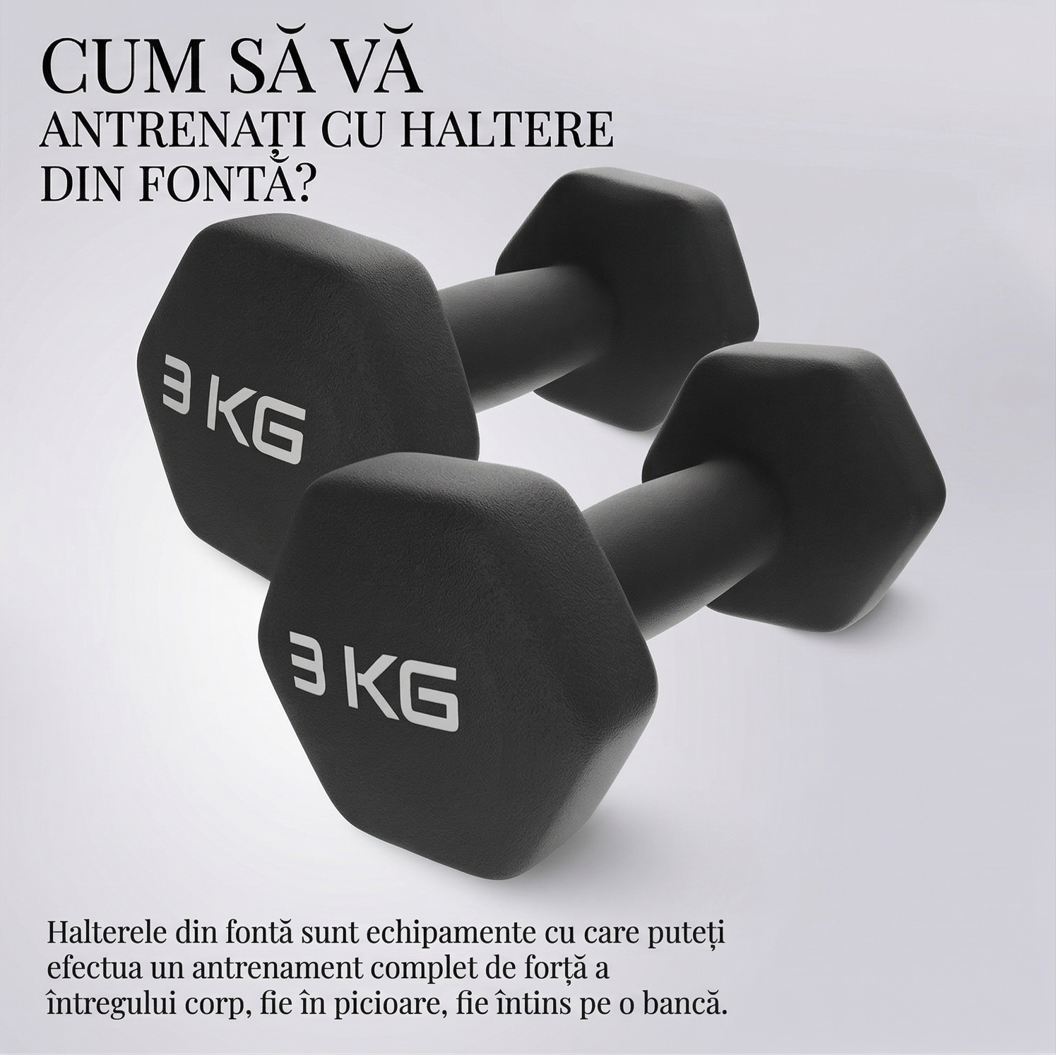 Set 2 Gantere Fitness din Fonta si Vinil – 2 x 3 kg, Negru