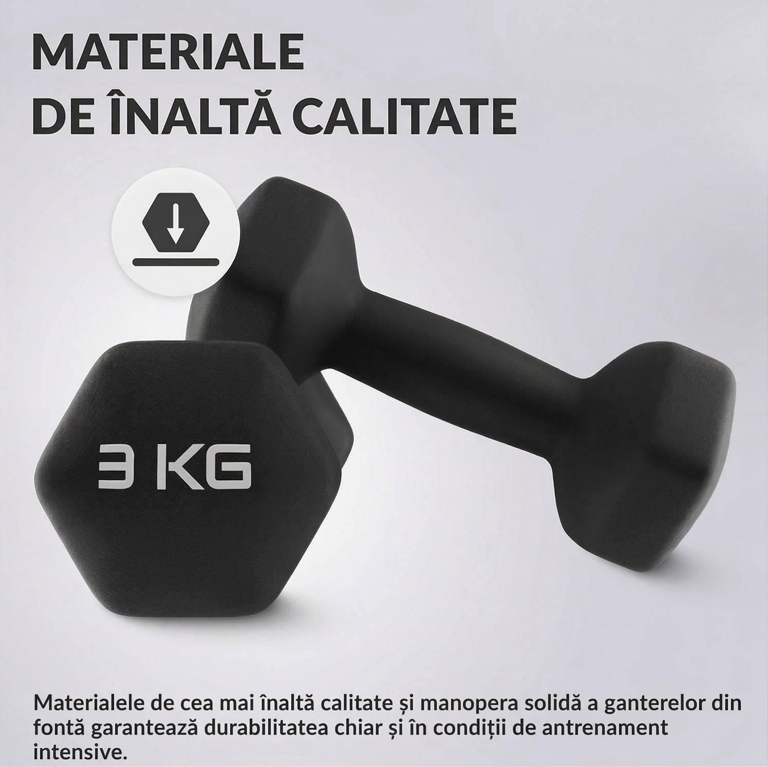 Set 2 Gantere Fitness din Fonta si Vinil – 2 x 3 kg, Negru