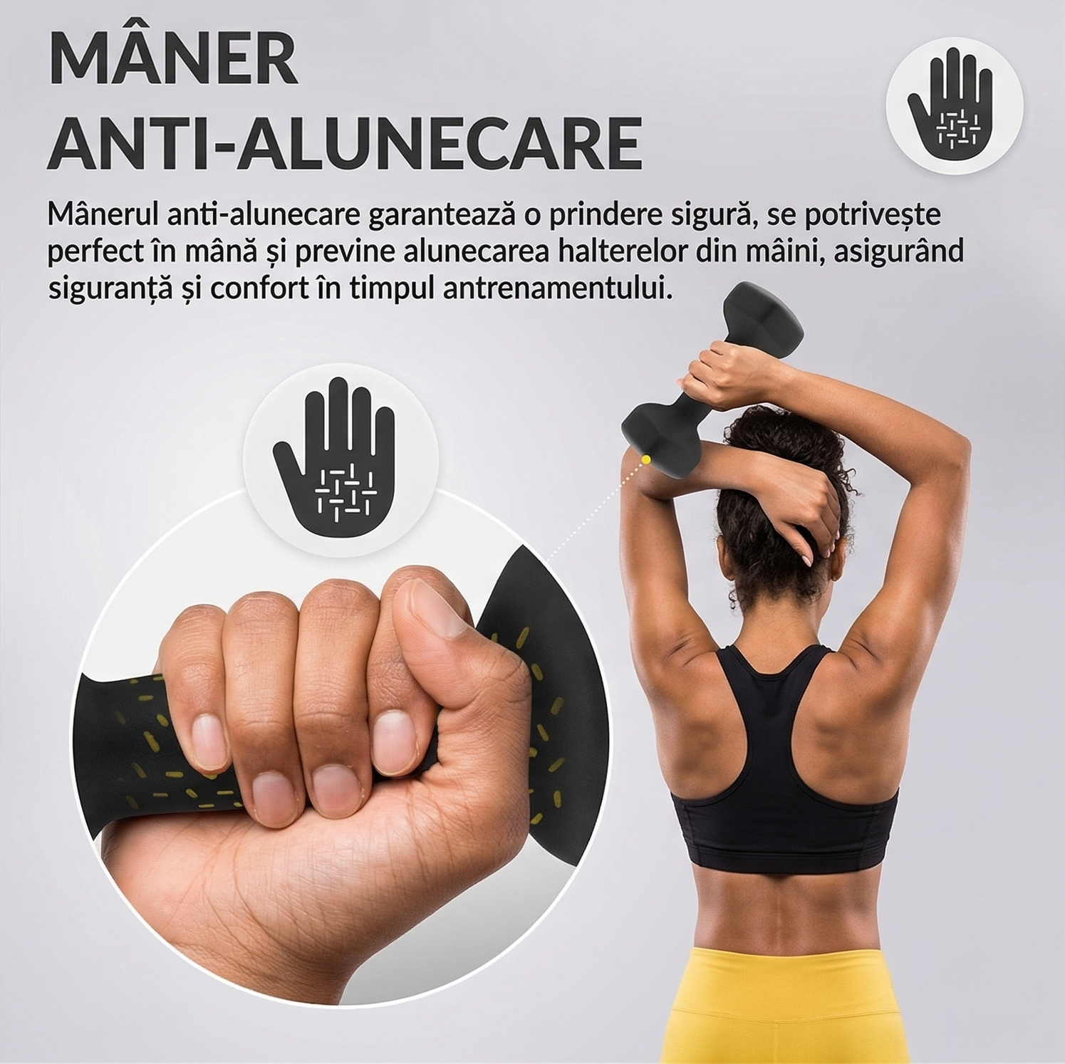 Set 2 Gantere Fitness din Fonta si Vinil – 2 x 3 kg, Negru