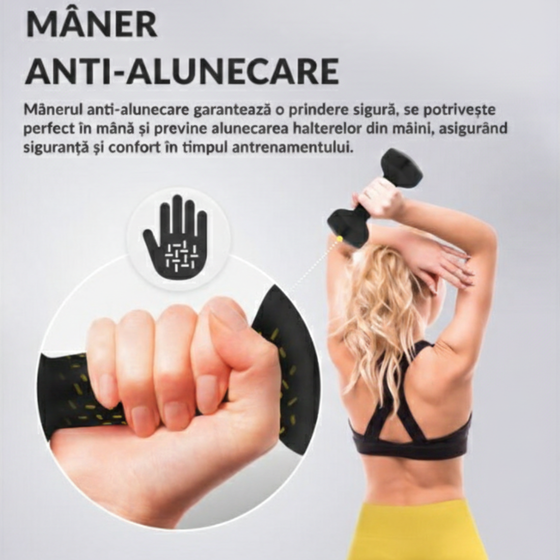 Set 2 Gantere Fitness din Fonta si Vinil – 2 x 5 kg, Negru