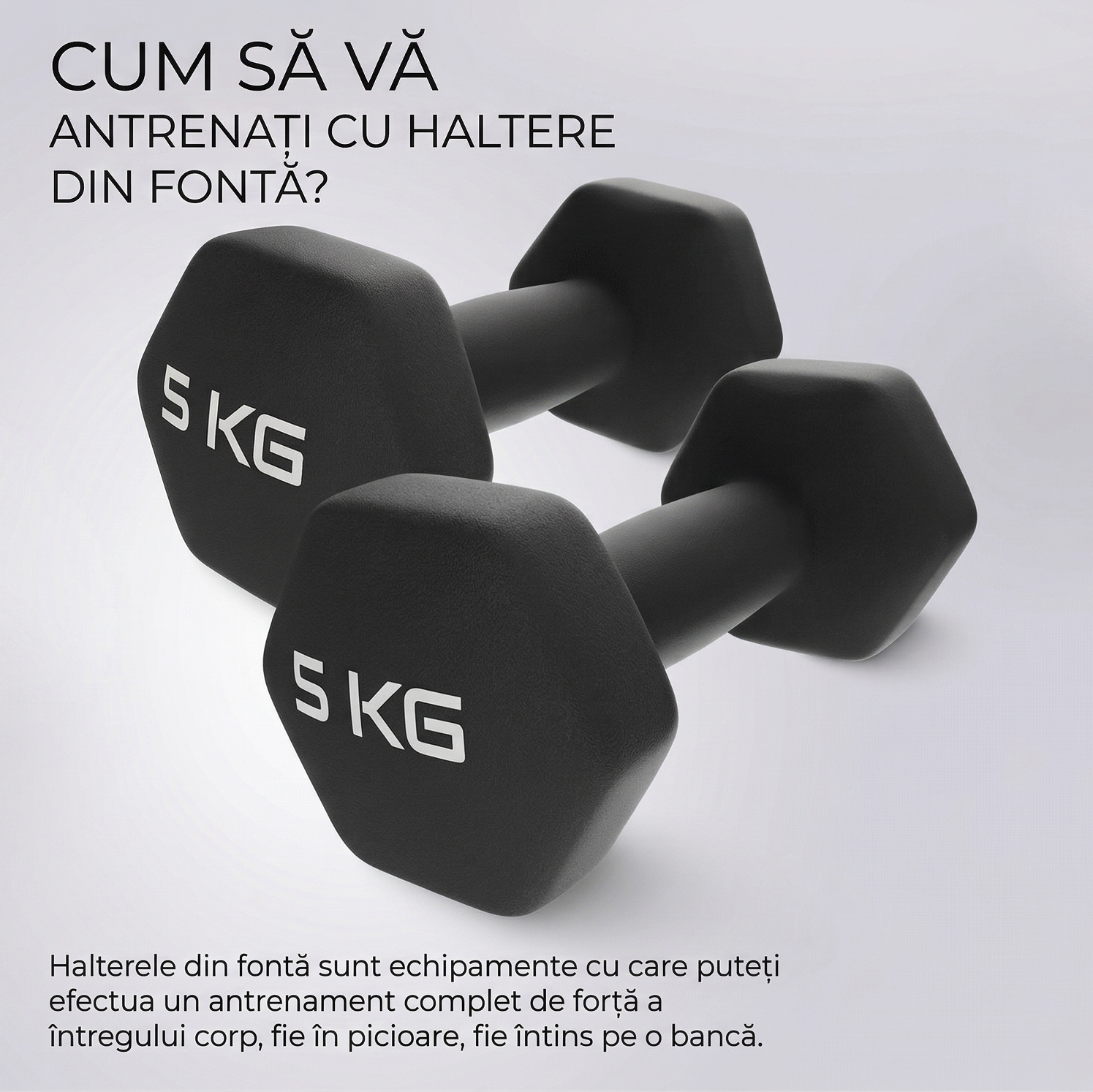 Set 2 Gantere Fitness din Fonta si Vinil – 2 x 5 kg, Negru