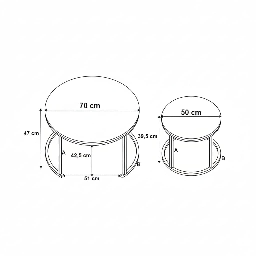 Set 2 Măsuțe de Cafea Negre cu Efect Marmură, Diametru 80/60 cm, Design Elegant