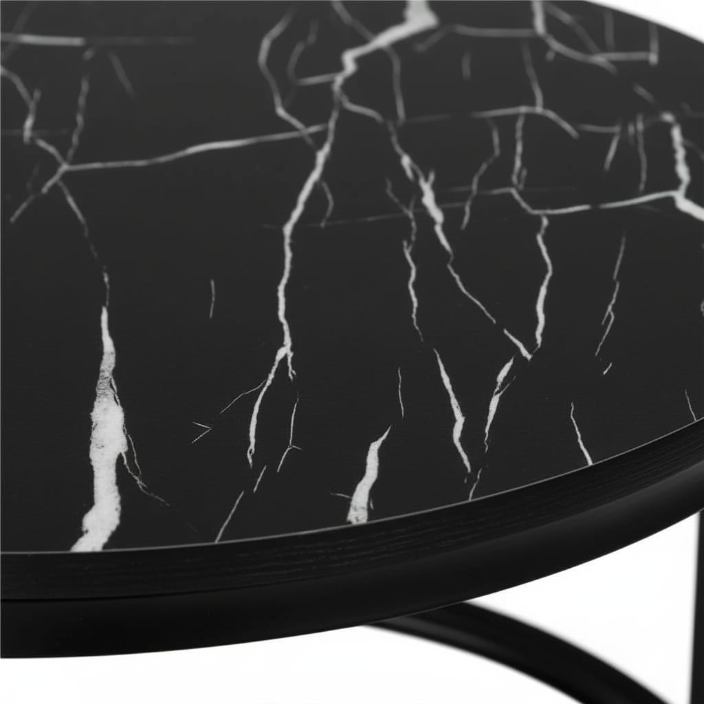 Set 2 Măsuțe de Cafea Negre cu Efect Marmură, Diametru 80/60 cm, Design Elegant