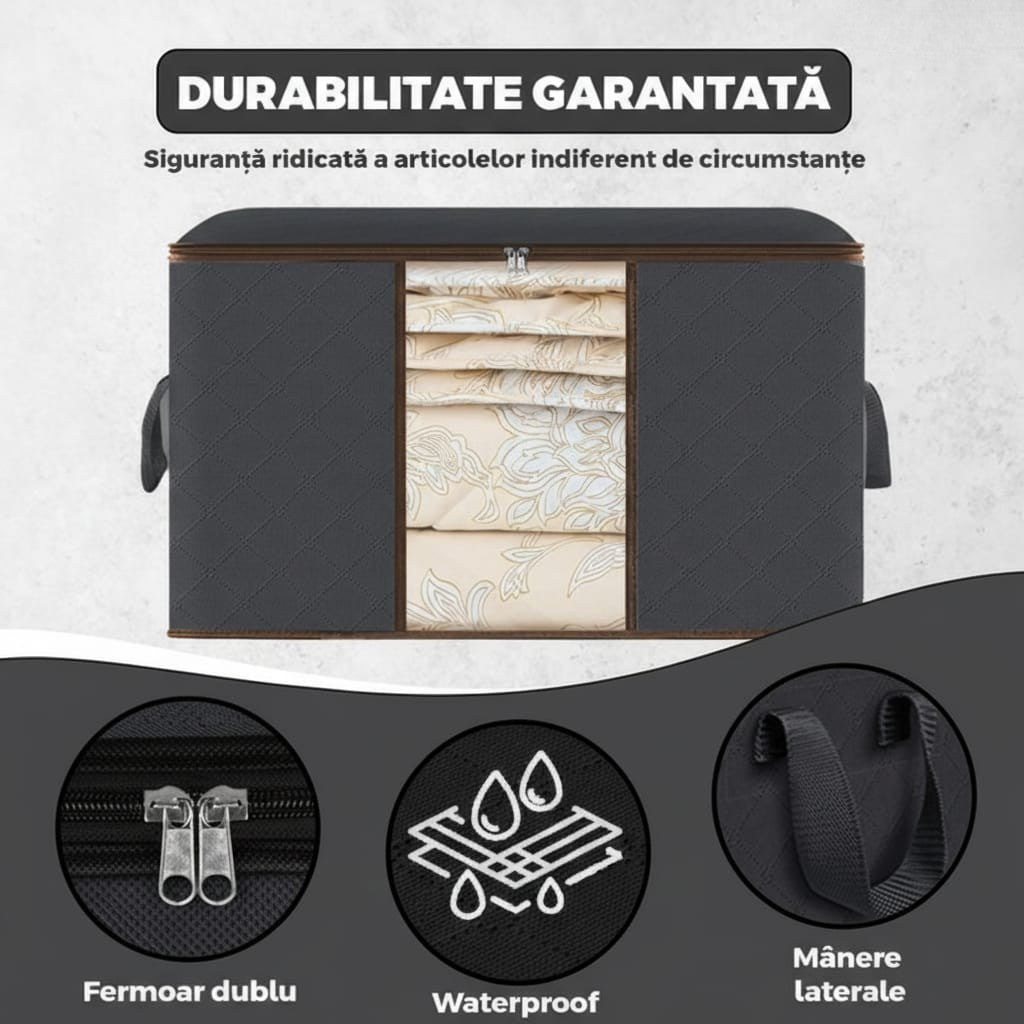 Set 3 Cutii depozitare 84L pliabile cu fereastră transparentă 60x40x35 cm