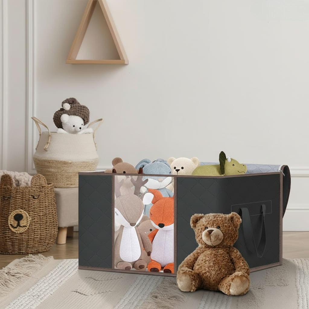 Set 3 Cutii depozitare 84L pliabile cu fereastră transparentă 60x40x35 cm