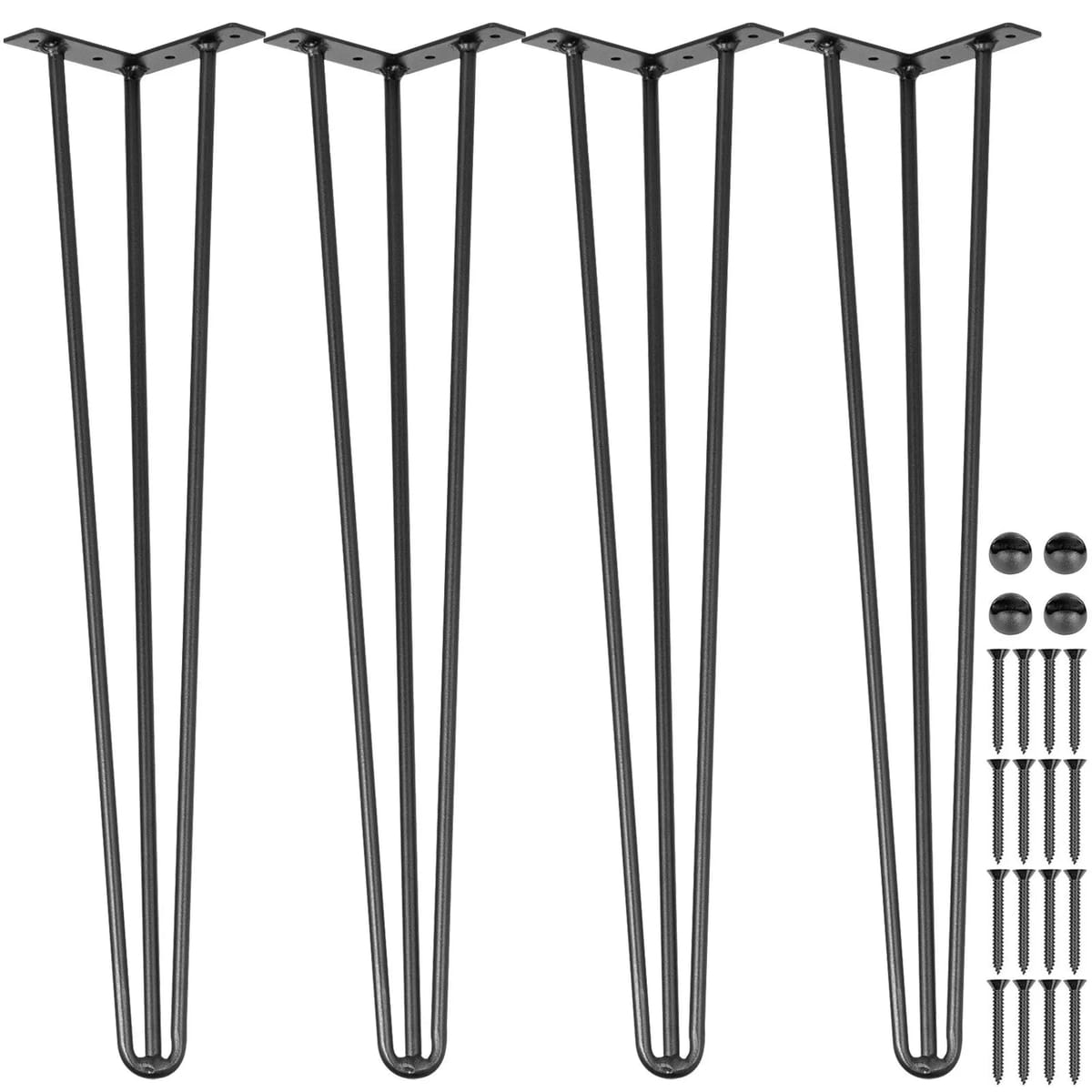 Set 4 Picioare Masa, 40 cm, Negru – Otel Carbon, 3 Tije, Capacitate 100 kg/picior