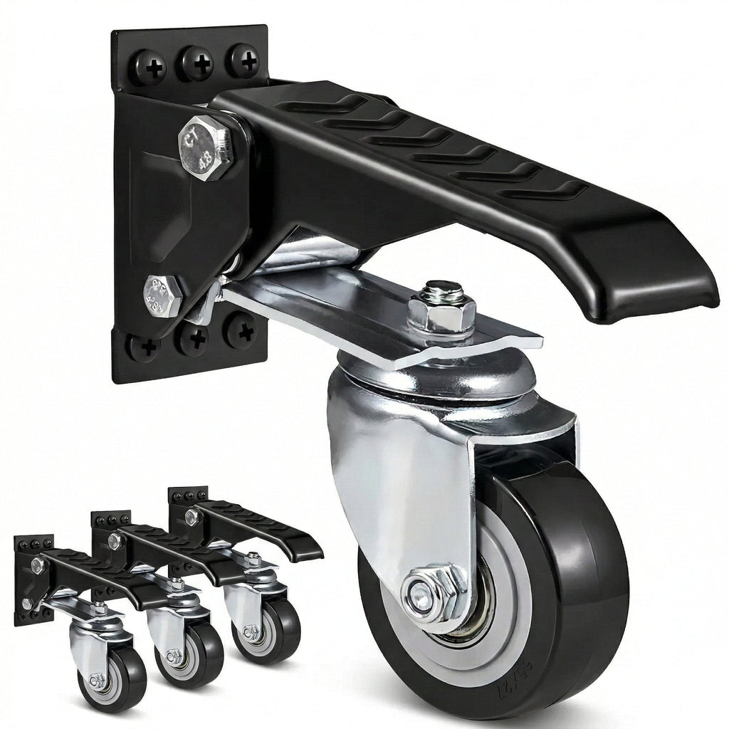 Set 4 Roti Pivotante Retractabile pentru Banc de Lucru, 6.3 cm, Capacitate 74.8 kg, Rotire 360°, Montare Laterala cu Pedala