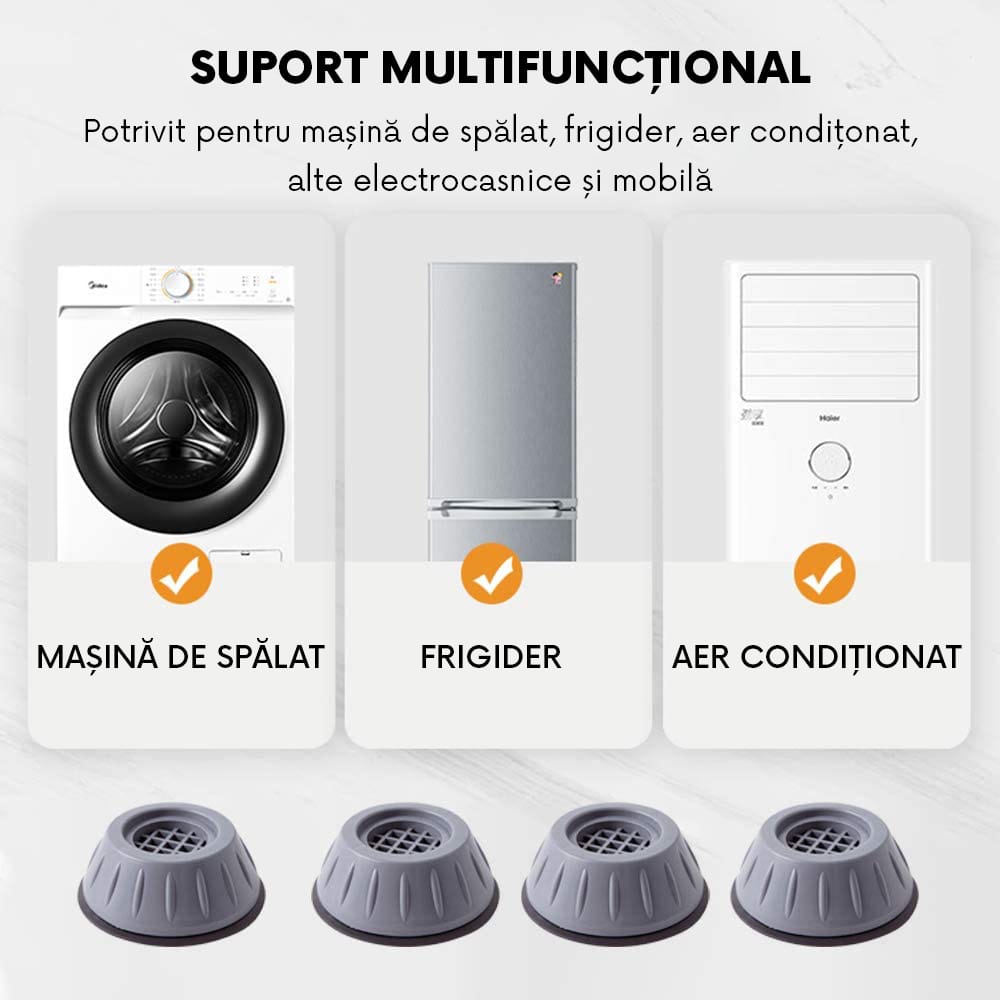 Set 4 Suporturi Antiderapante pentru Masina de Spalat, Picioruse Anti-Zgomot