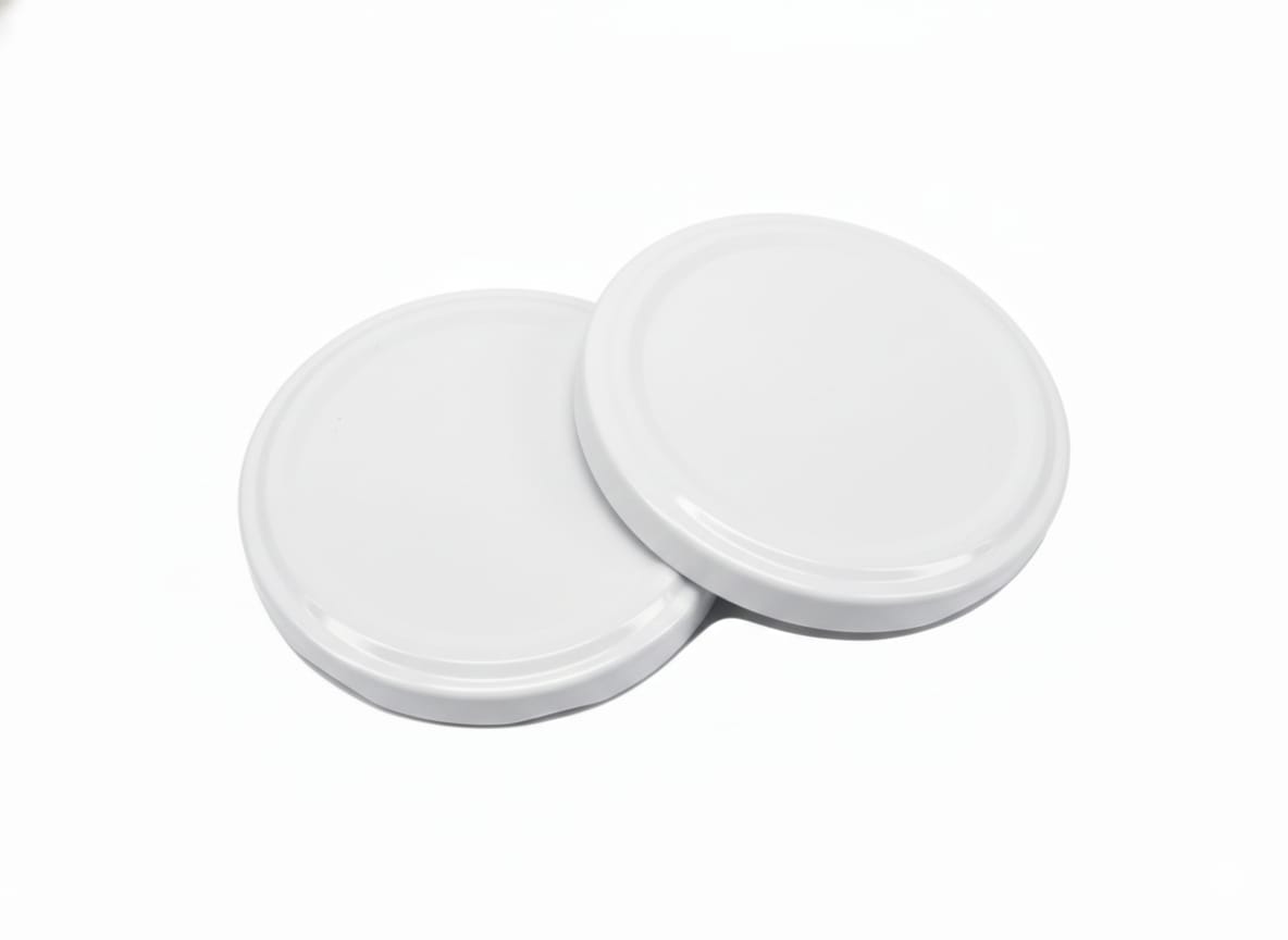 Set 50 capace pentru borcane, albe, capace metalice pentru conserve si dulceturi, 65 mm