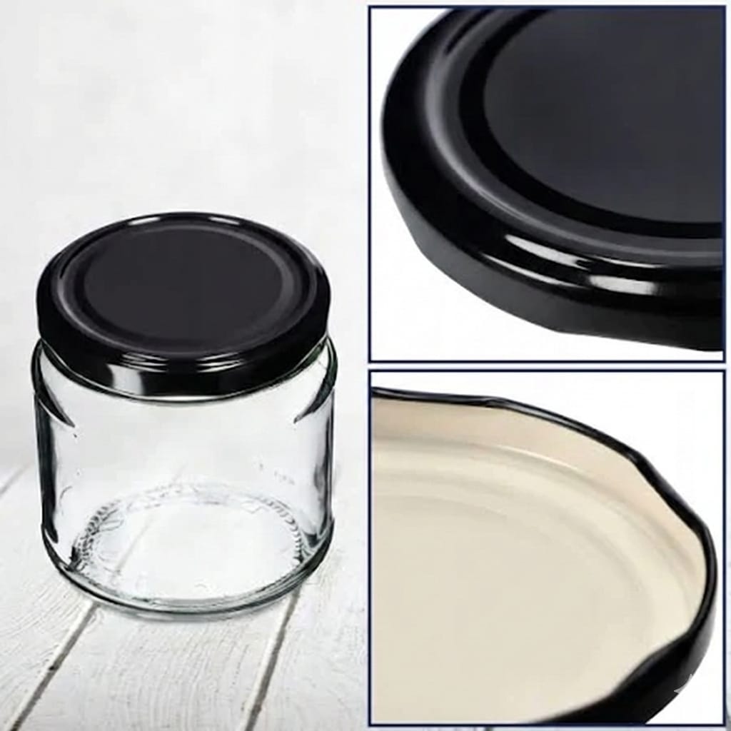 Set 50 capace pentru borcane, negre, etansare sigura pentru conserve si dulceturi, 68 mm