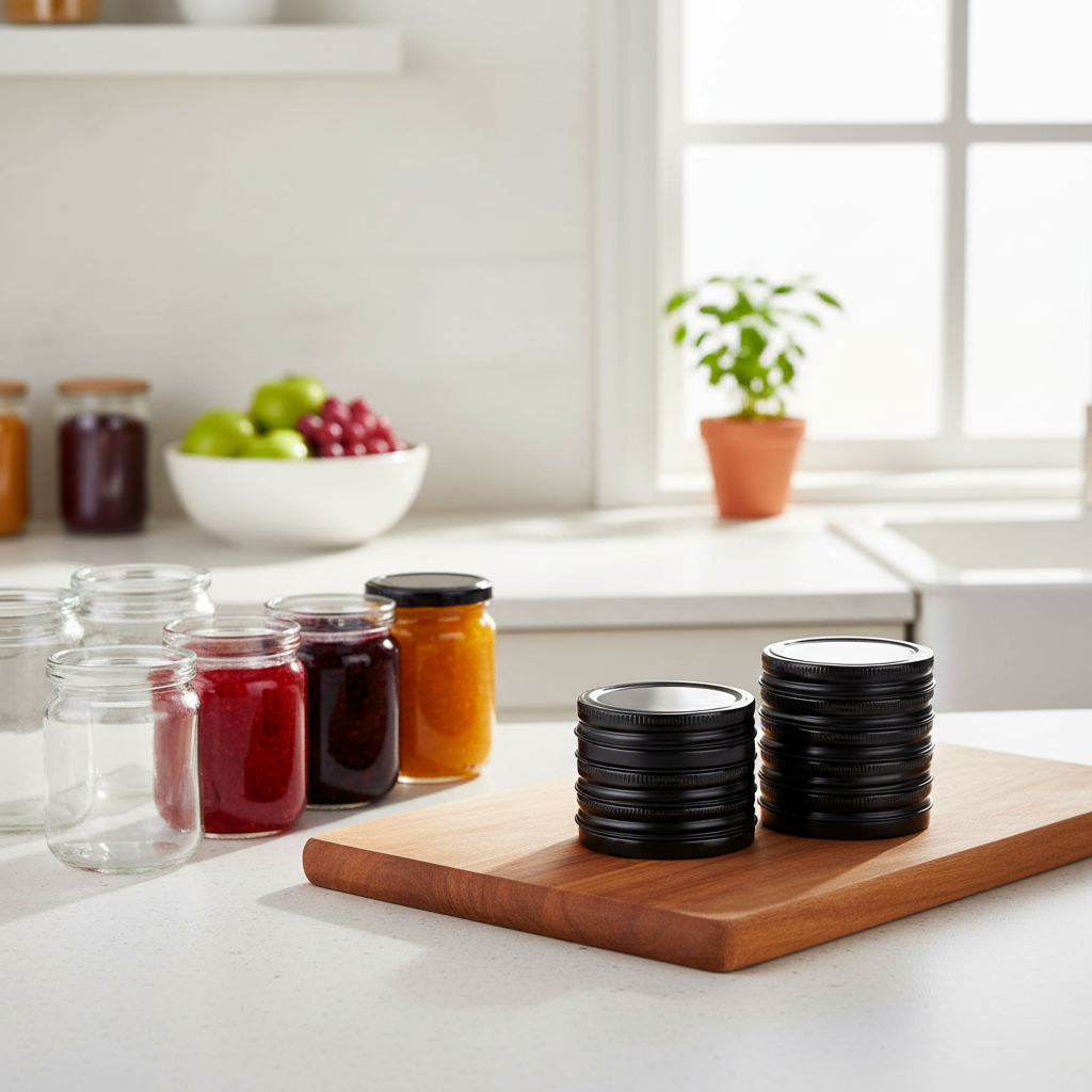 Set 50 capace pentru borcane, negre, etansare sigura pentru conserve si dulceturi, 68 mm