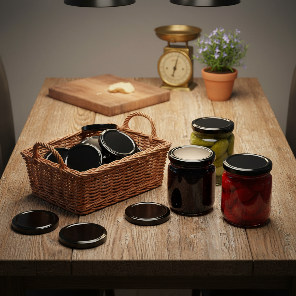 Set 50 capace pentru borcane, negre, etansare sigura pentru conserve si dulceturi, 68 mm