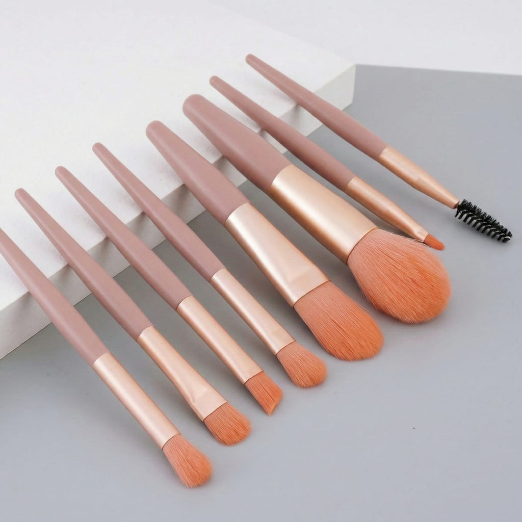 Set 8 mini pensule pentru machiaj, profesionale si pentru incepatori, portabile, roz