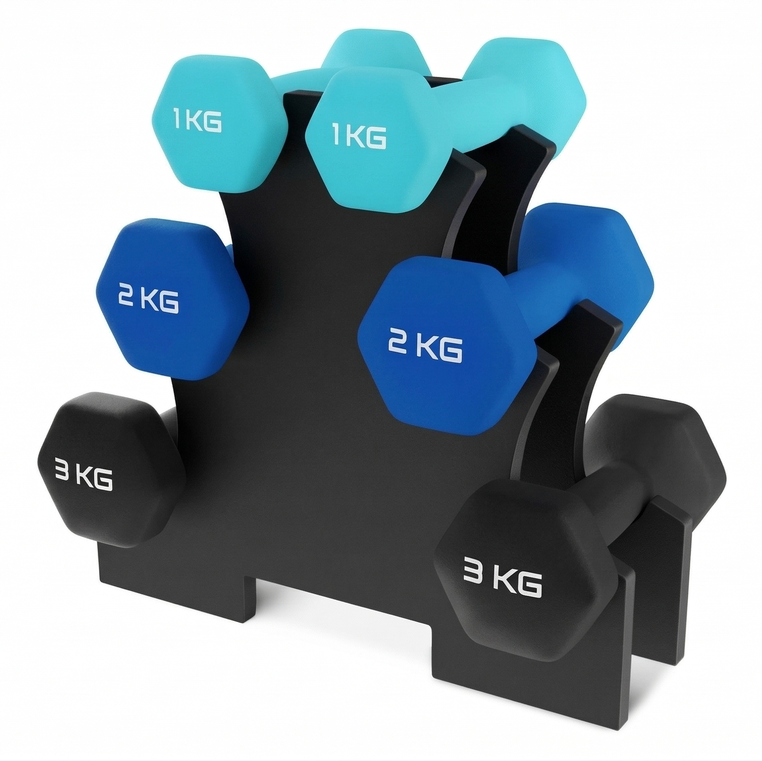 Set Gantere Fitness 12 kg cu Suport – 6 Greutati din Fonta si PVC
