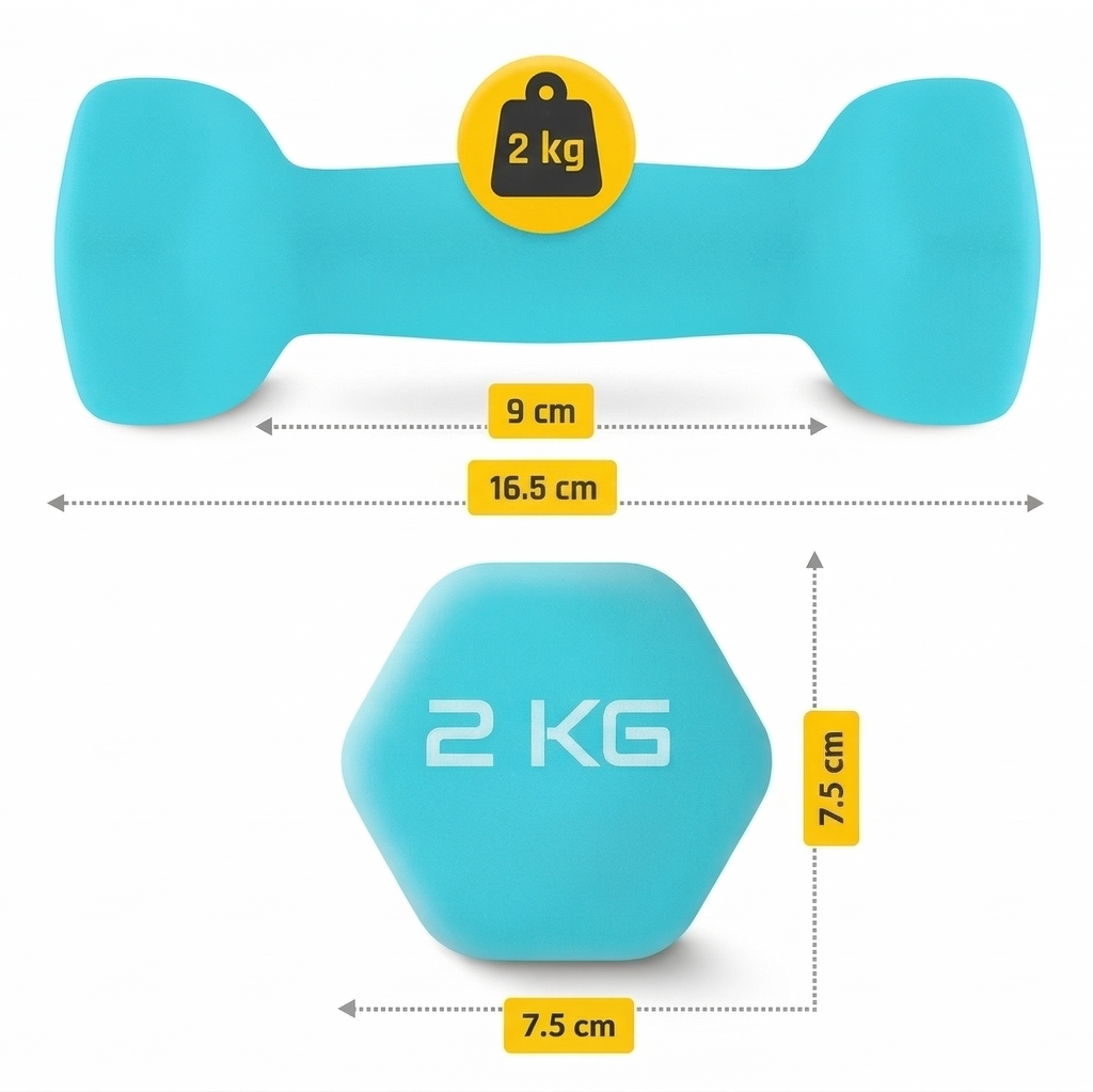 Set Gantere Fitness 7 kg cu Suport – 6 Greutati din Fonta si Neopren/PVC