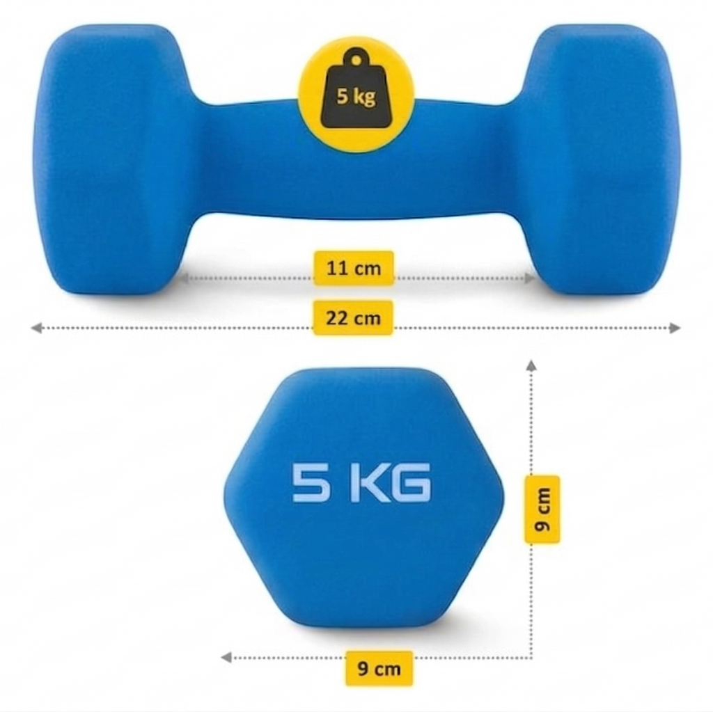 Set Gantere Fitness 7 kg cu Suport – 6 Greutati din Fonta si Neopren/PVC