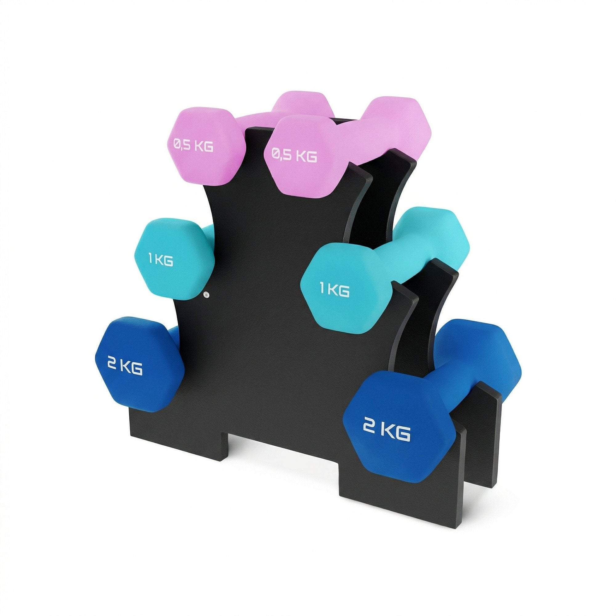Set Gantere Fitness 7 kg cu Suport – 6 Greutati din Fonta si Neopren/PVC