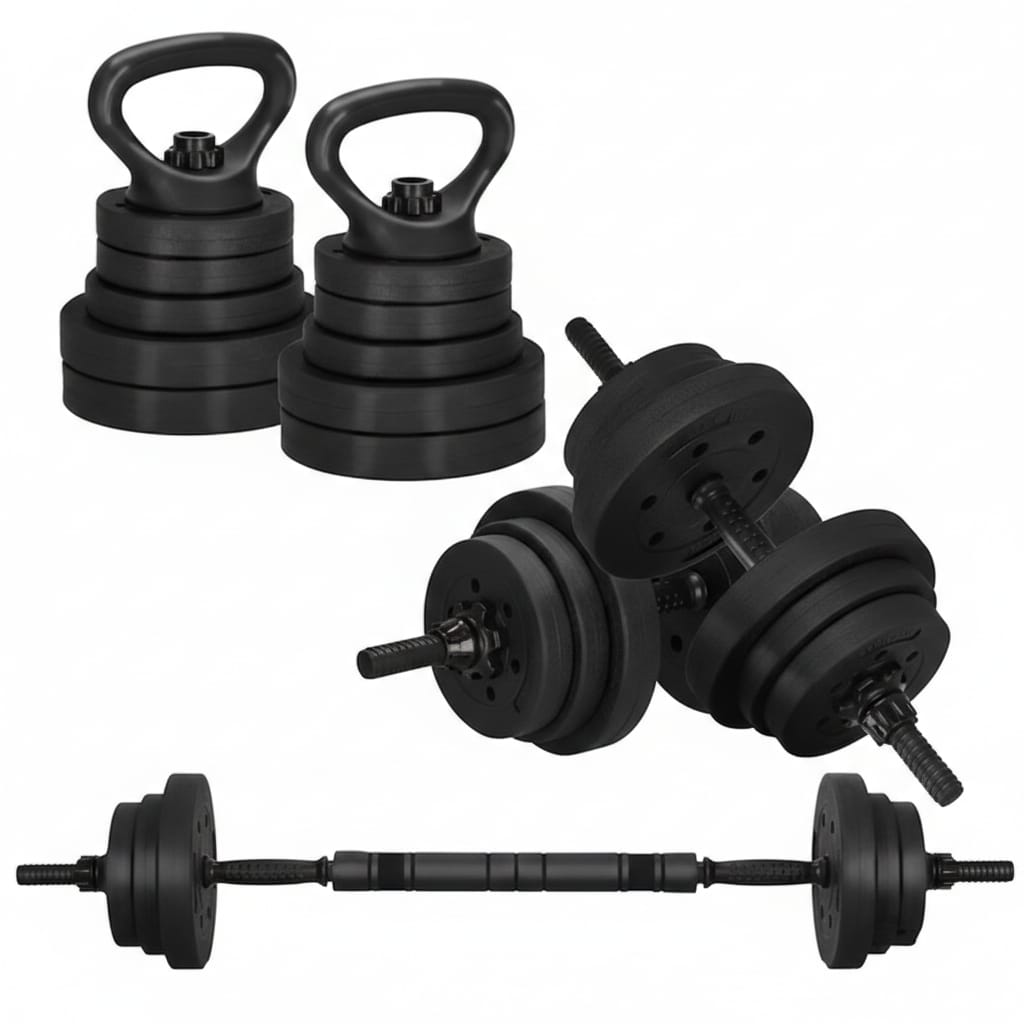 Set Greutati Multifunctionale 19 kg - Gantere, Haltera, Kettlebell, Metal, Maner Antiderapant
