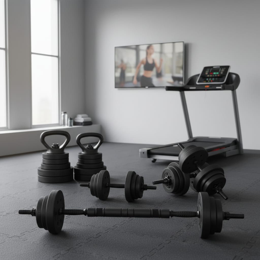 Set Greutati Multifunctionale 19 kg - Gantere, Haltera, Kettlebell, Metal, Maner Antiderapant