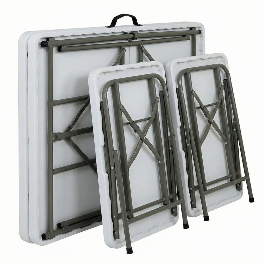 Set masa pliabila 4 persoane din otel cu HDPE + doua banci pliabile pentru gradina, camping
