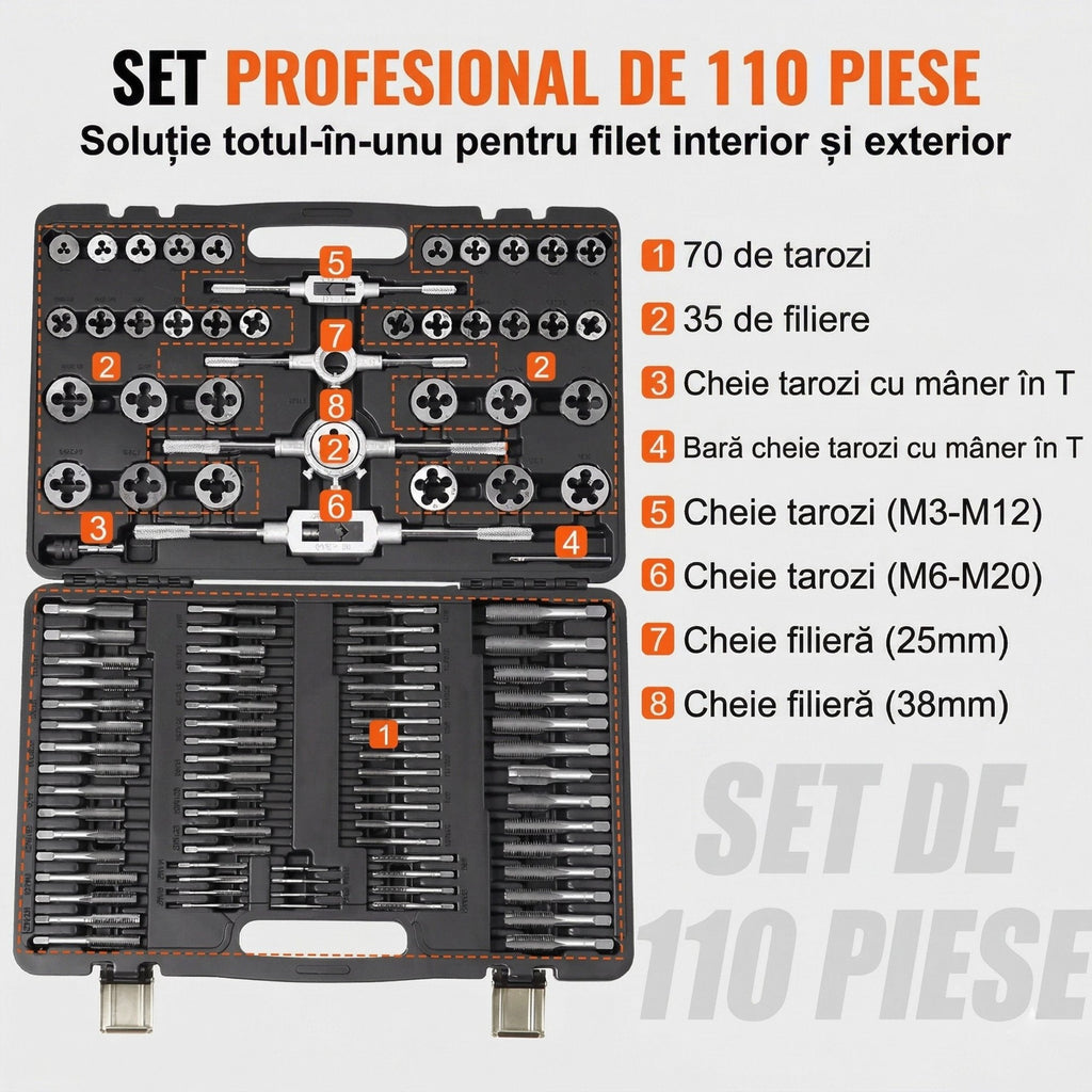 Set Tarozi si Filiere Metrice, 110 Piese – Otel G80, M2-M18