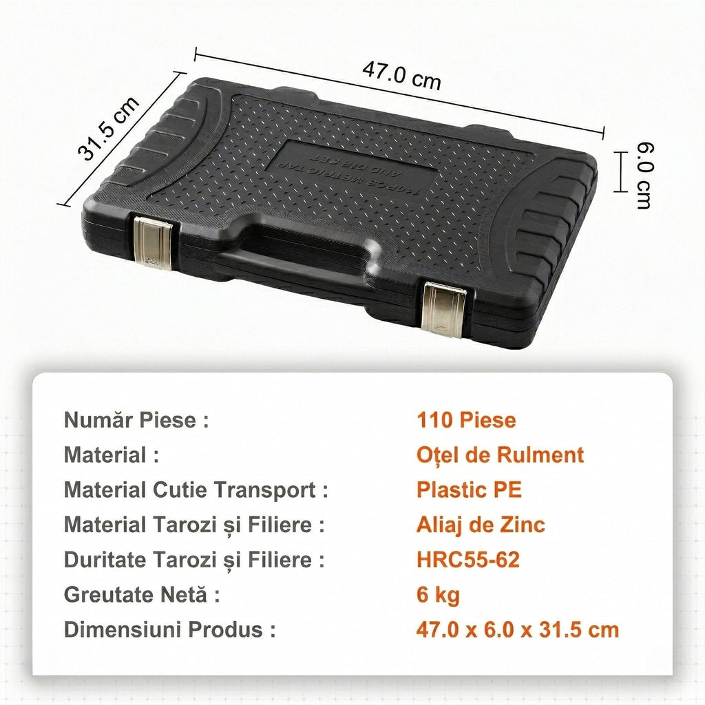 Set Tarozi si Filiere Metrice, 110 Piese – Otel G80, M2-M18