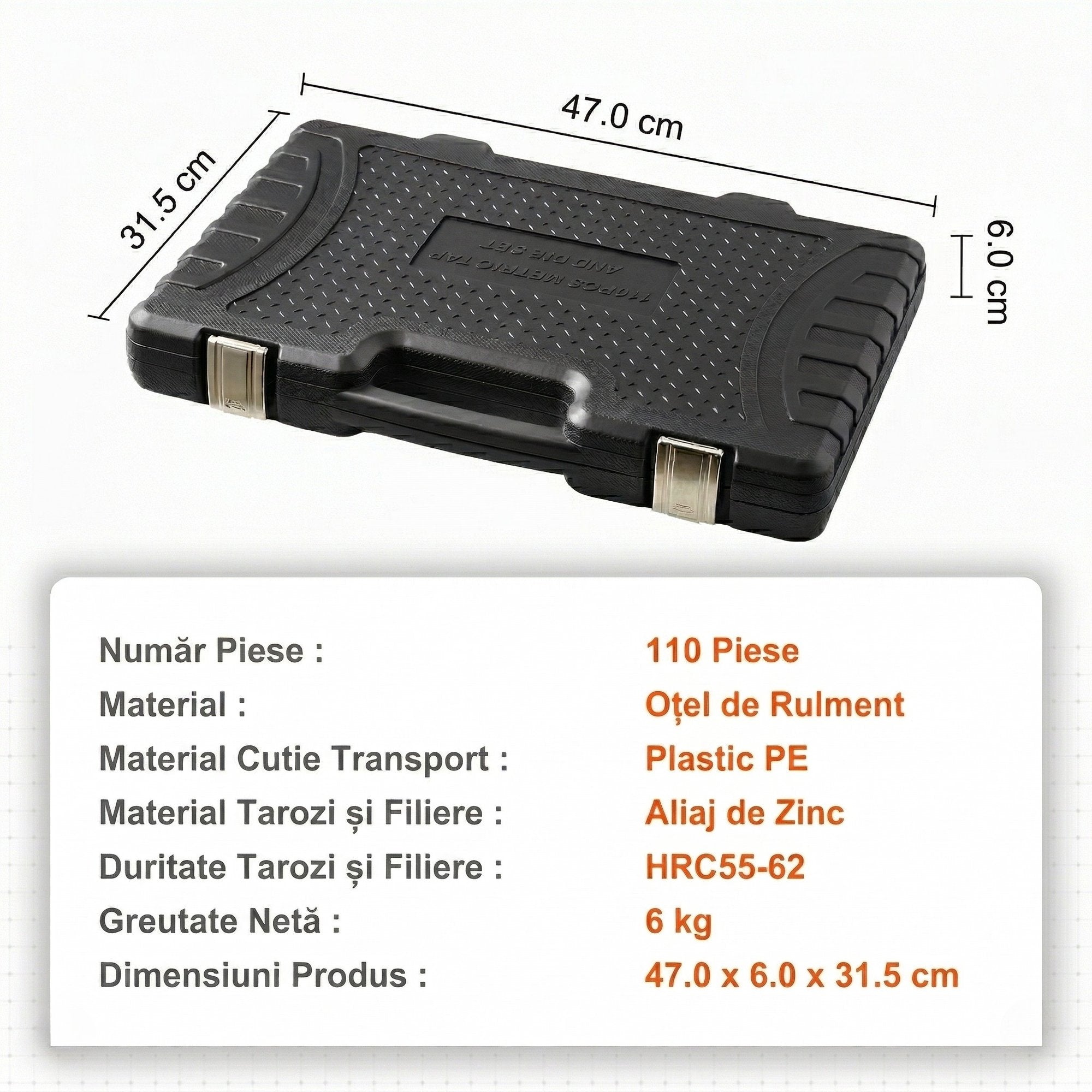 Set Tarozi si Filiere Metrice, 110 Piese – Otel G80, M2-M18