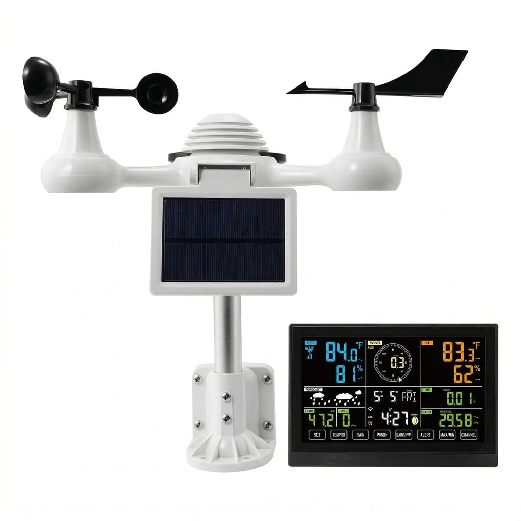 Statie Meteo Wi-Fi 7-în-1 cu Senzor Solar – Ecran Color 19 cm, Monitorizare Aplicatie