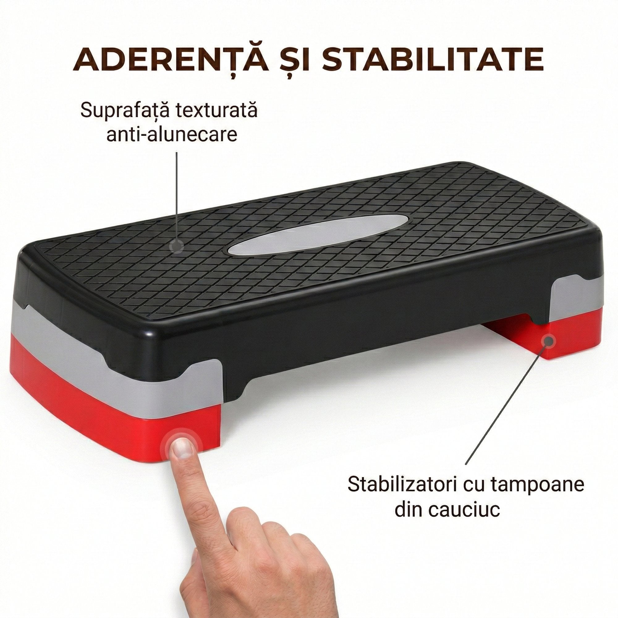 Stepper Fitness pentru Aerobic Negru-Rosu, Reglabil pe 2 Inaltimi (10-15 cm)