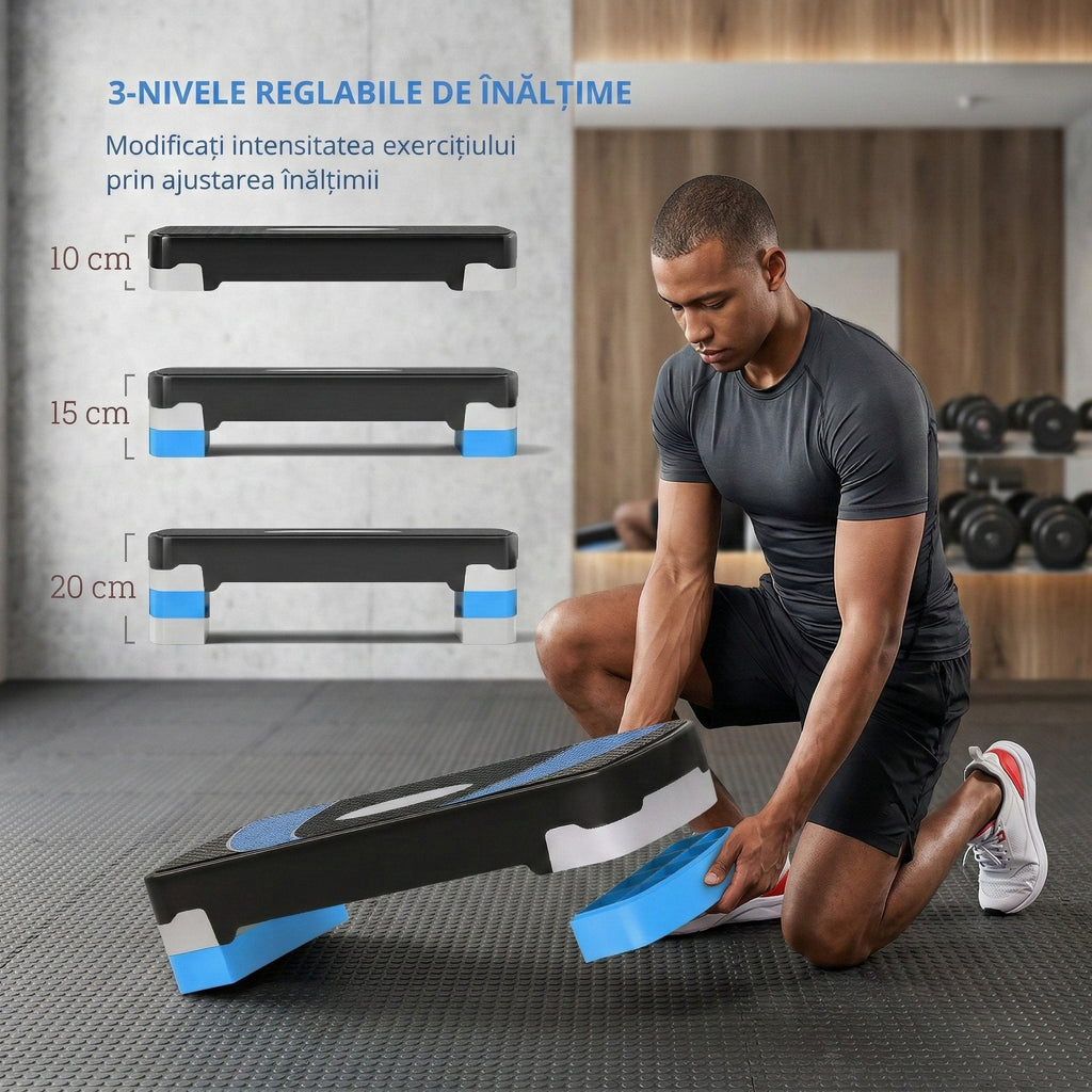 Stepper Fitness pentru Aerobic, Reglabil pe 3 Inaltimi 10-15-20 cm