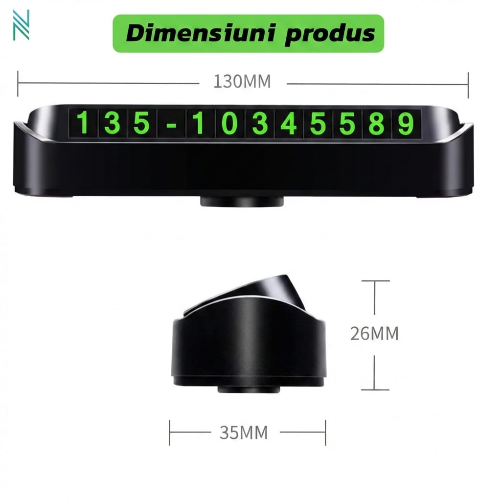 Suport auto pentru numarul de telefon, cu stickere magnetice si adeziv puternic, dimensiuni reduse, negru