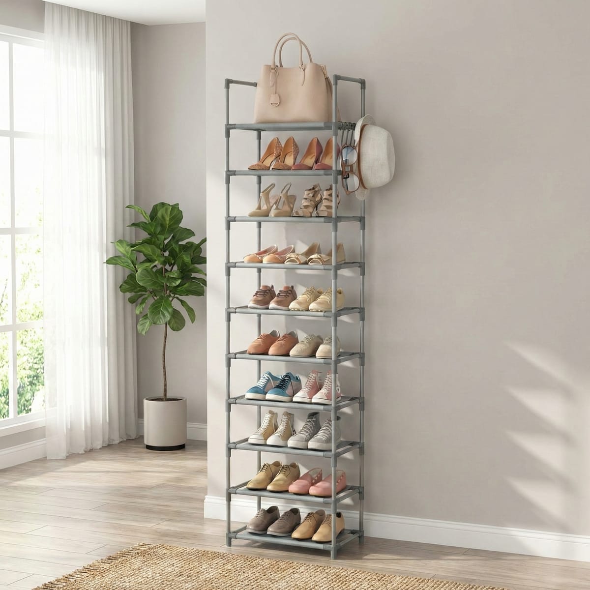 Suport pantofi metalic 10 niveluri, etajera incaltaminte pentru hol si dressing