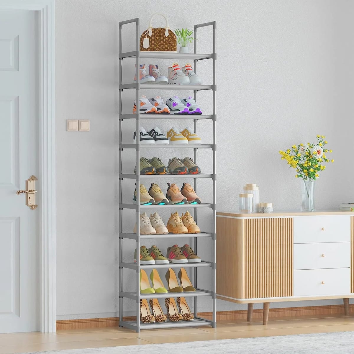 Suport pantofi metalic 10 niveluri, etajera incaltaminte pentru hol si dressing
