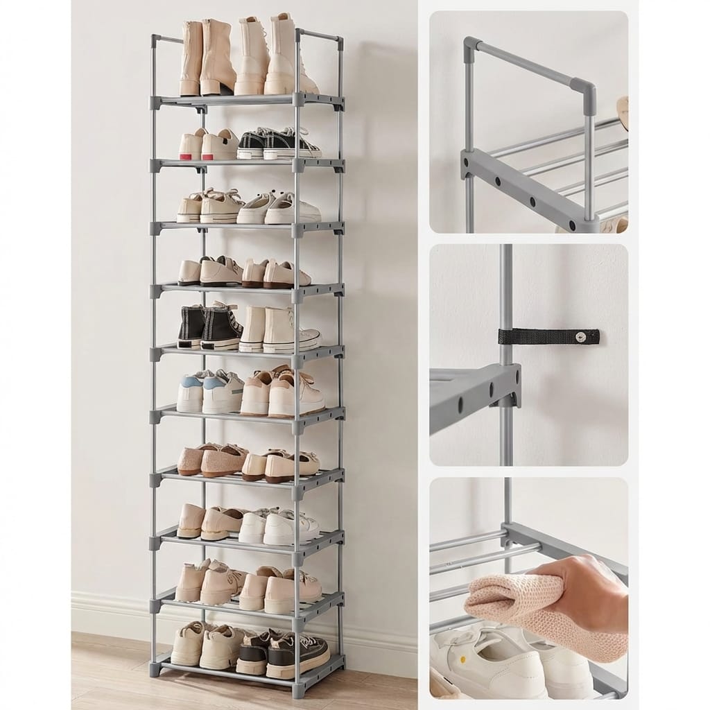 Suport pantofi metalic 10 niveluri, etajera incaltaminte pentru hol si dressing