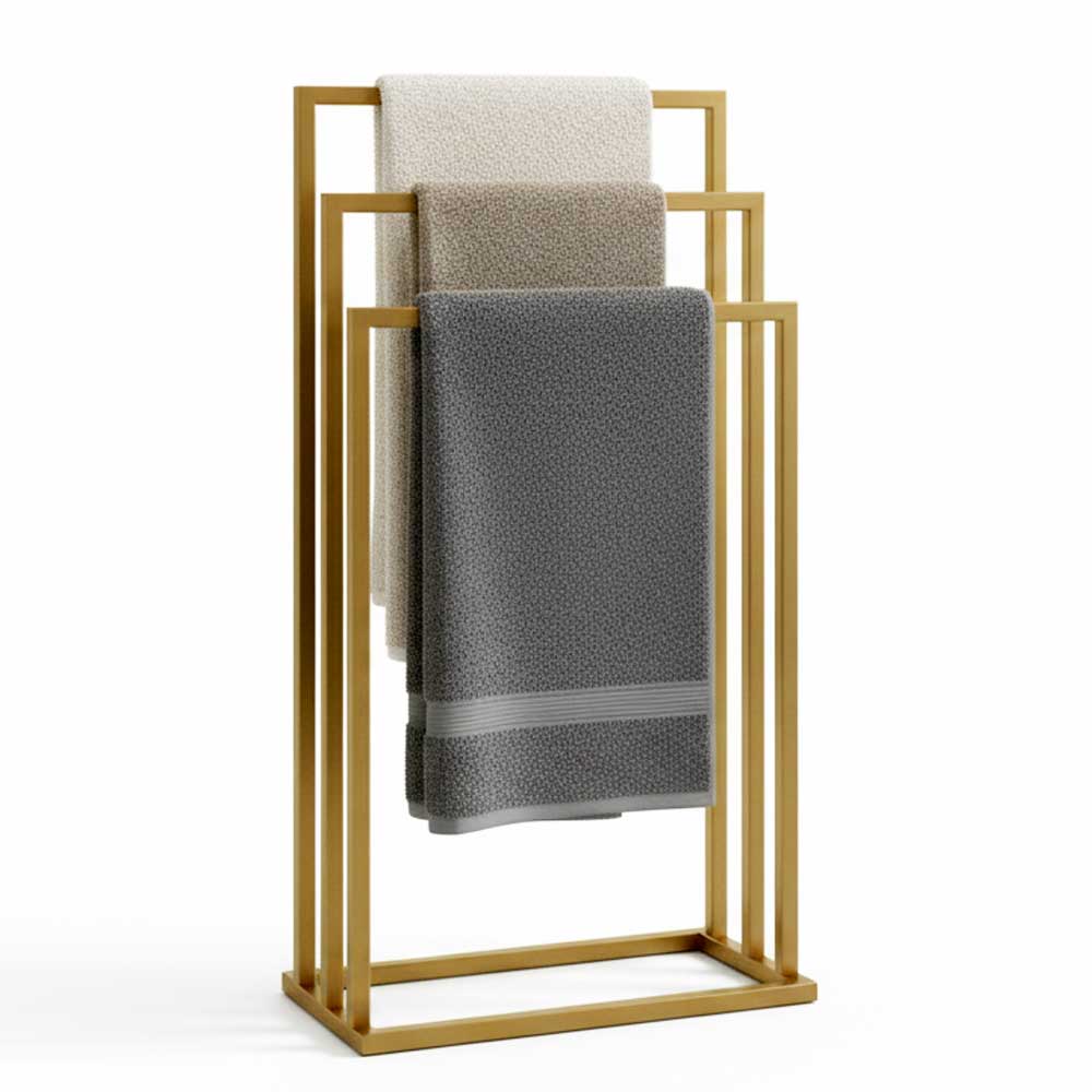 Suport pentru prosoape din metal, auriu mat, cu 3 bare, stabil si elegant