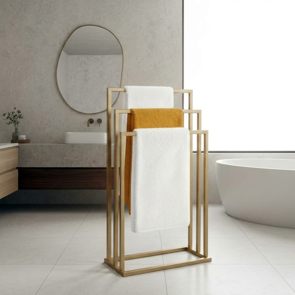 Suport pentru prosoape din metal, auriu mat, cu 3 bare, stabil si elegant