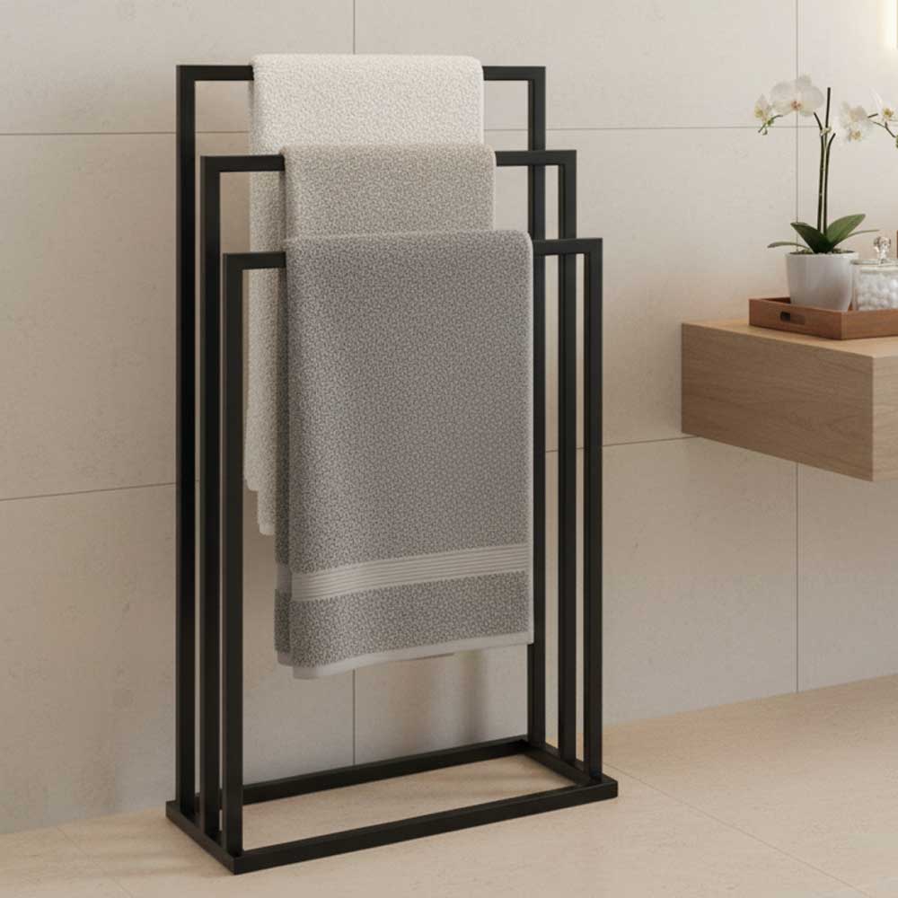 Suport pentru prosoape din metal, negru, cu 3 bare, stabil si elegant