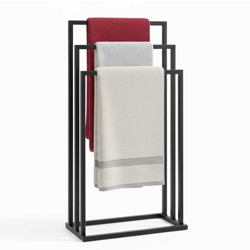 Suport pentru prosoape din metal, negru, cu 3 bare, stabil si elegant