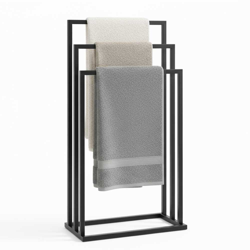 Suport pentru prosoape din metal, negru, cu 3 bare, stabil si elegant