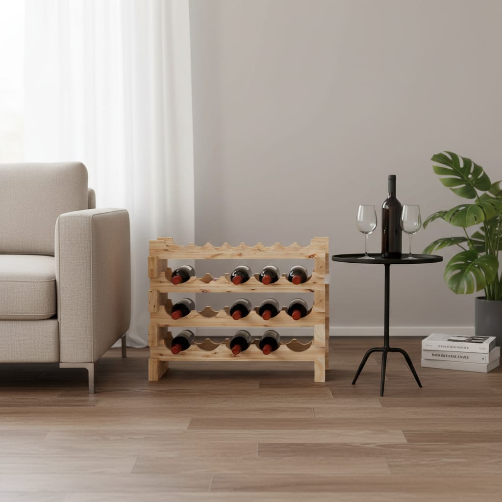 Suport Vinuri 4 Rafturi Lemn Brad Rustic, Design Modular Stabil