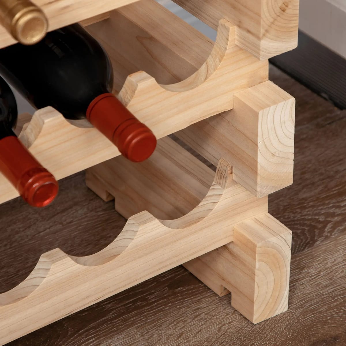 Suport Vinuri 4 Rafturi Lemn Brad Rustic, Design Modular Stabil