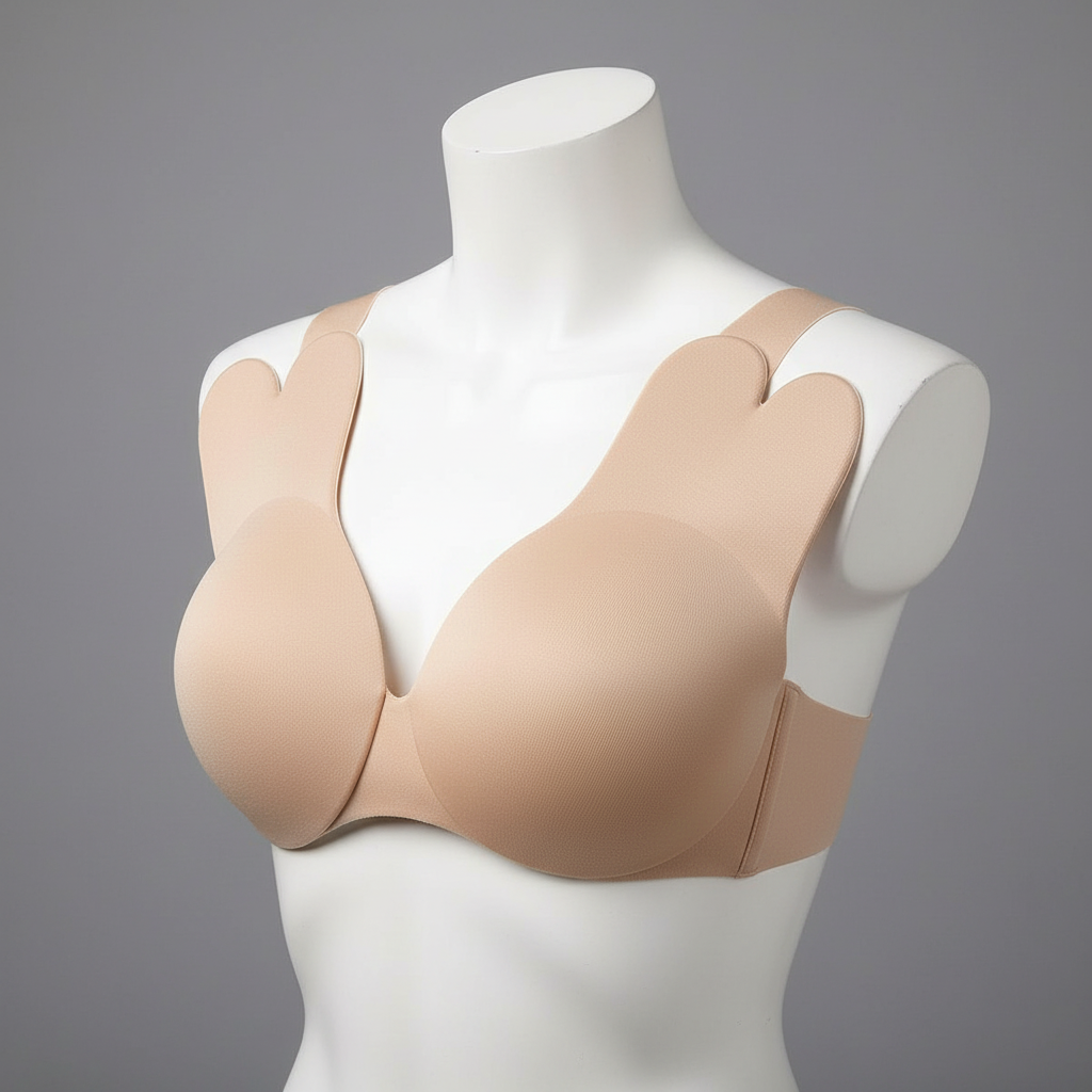 Sutien invizibil din silicon cu efect push-up, set adeziv reutilizabil, variantă bej