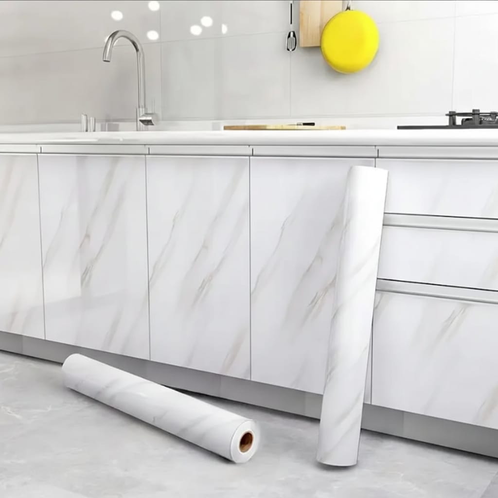 Tapet autoadeziv premium cu model marmura pentru blaturi, mobilier si bucatarie, hartie tapet alba