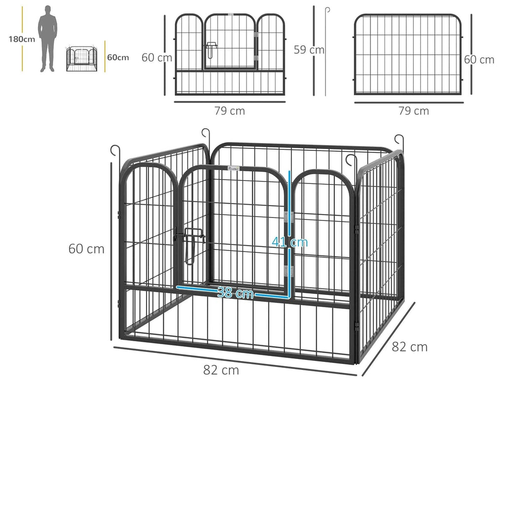 Tarc metalic pliabil pentru câini, mărimea S, 82×82×60, culoare gri, siguranță sporită