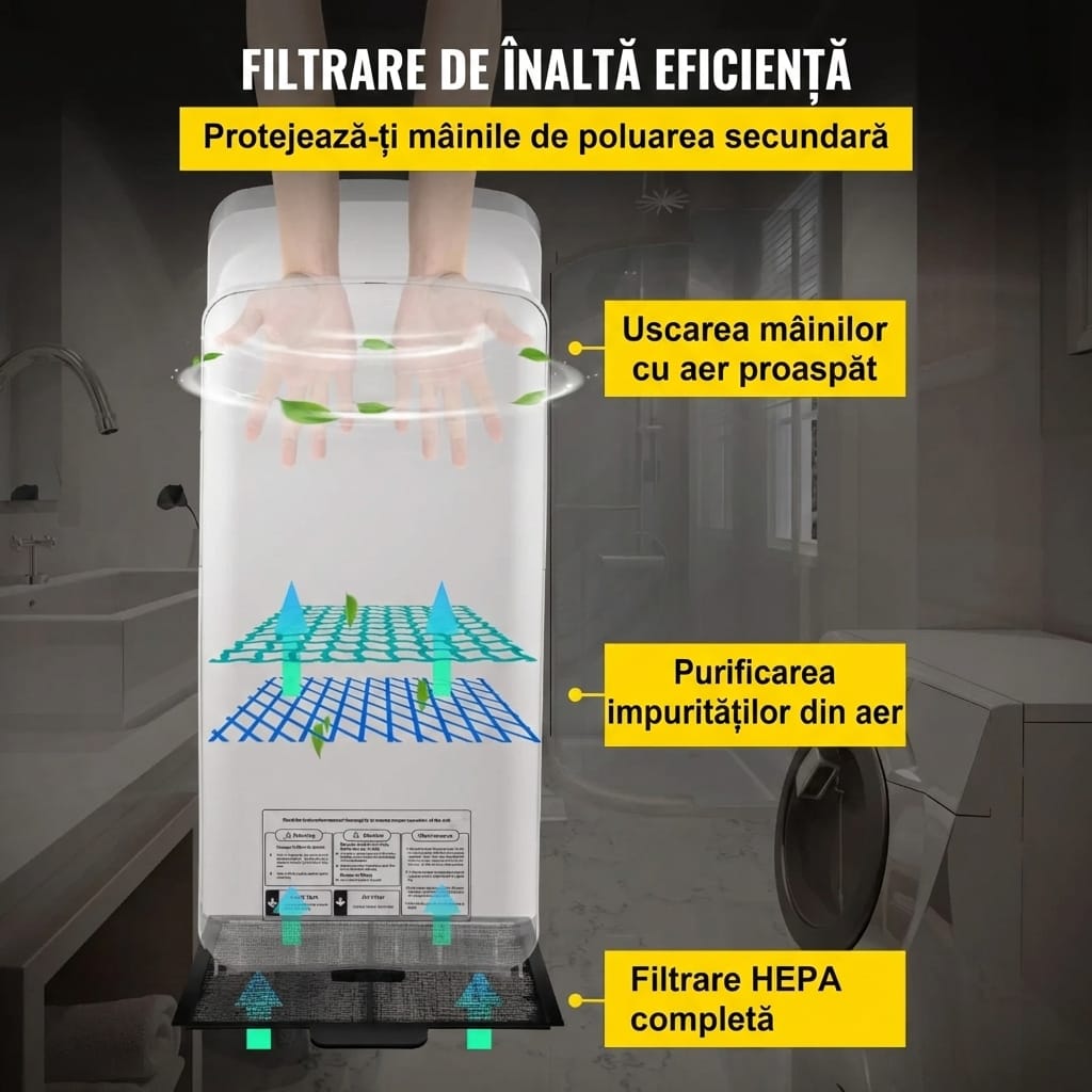 Uscator de Maini Electric Comercial Vertical 73x35.5x28, 2000W, Filtru HEPA, ABS, Alb, Jet Rapid